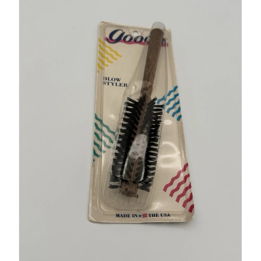 Vintage 1989 Goody Blow Styler Round Hair Brush Wood Tone USA NOS #8570